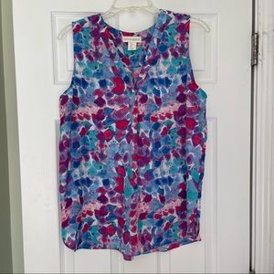 Watercolor sleeveless lightweight top, turquoise, pink, blue & purple pattern